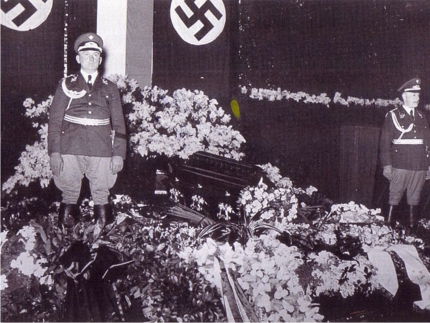 Coffin with Nazi soldiers and swastikas